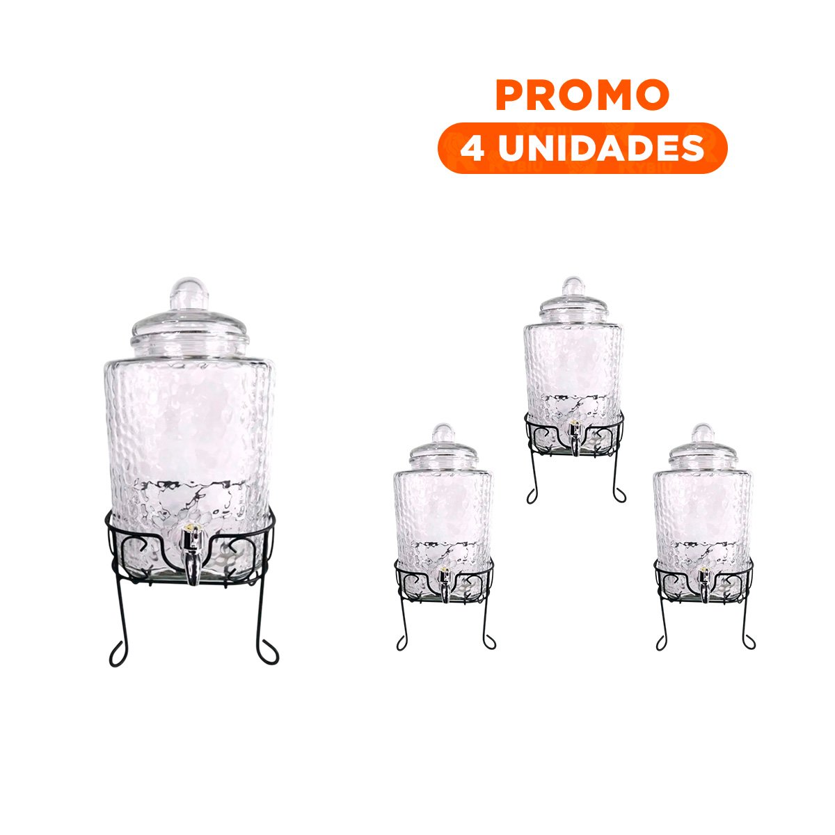 PACK4 OBJETO DE BEBIDA TRANSPARENTE 6L CON BASE METALICA PARA EVENTOS FAMILIA Y+REGALO STICKER - 1
