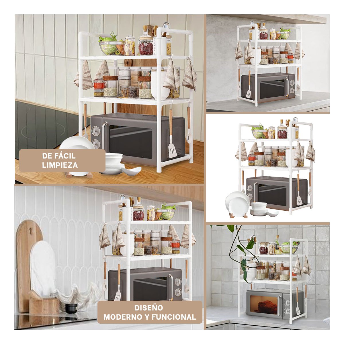 SOPORTE PARA ORGANIZAR MICROONDAS DE 2 NIVELES CON ASAS BLANCO PARA EL HOGAR YSTICKY - 5