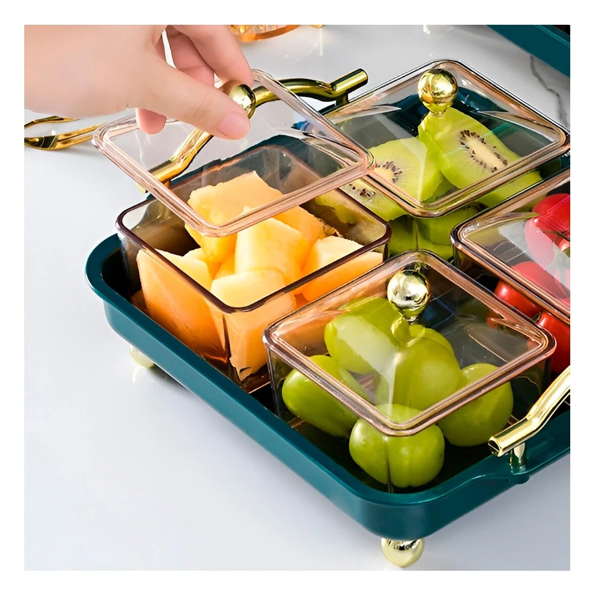PACK6 JUEGO ELEGANTE ORGANIZADORES CON BANDEJA VERDE 4 PIEZAS LINEA PRACTICA HOGAR - 2