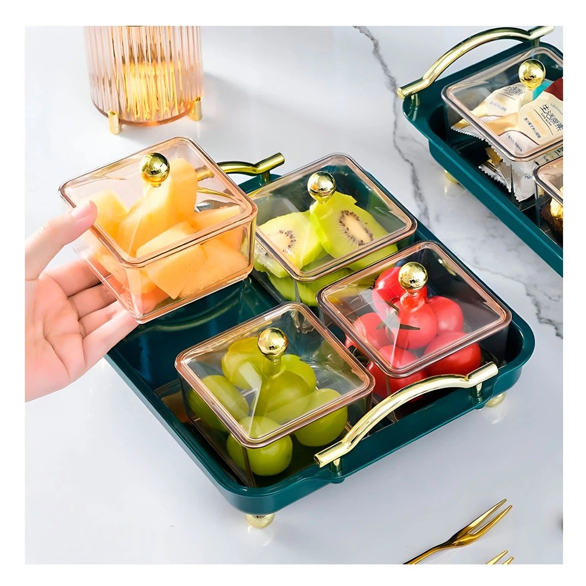 PACK6 JUEGO ELEGANTE ORGANIZADORES CON BANDEJA VERDE 4 PIEZAS LINEA PRACTICA HOGAR - 5