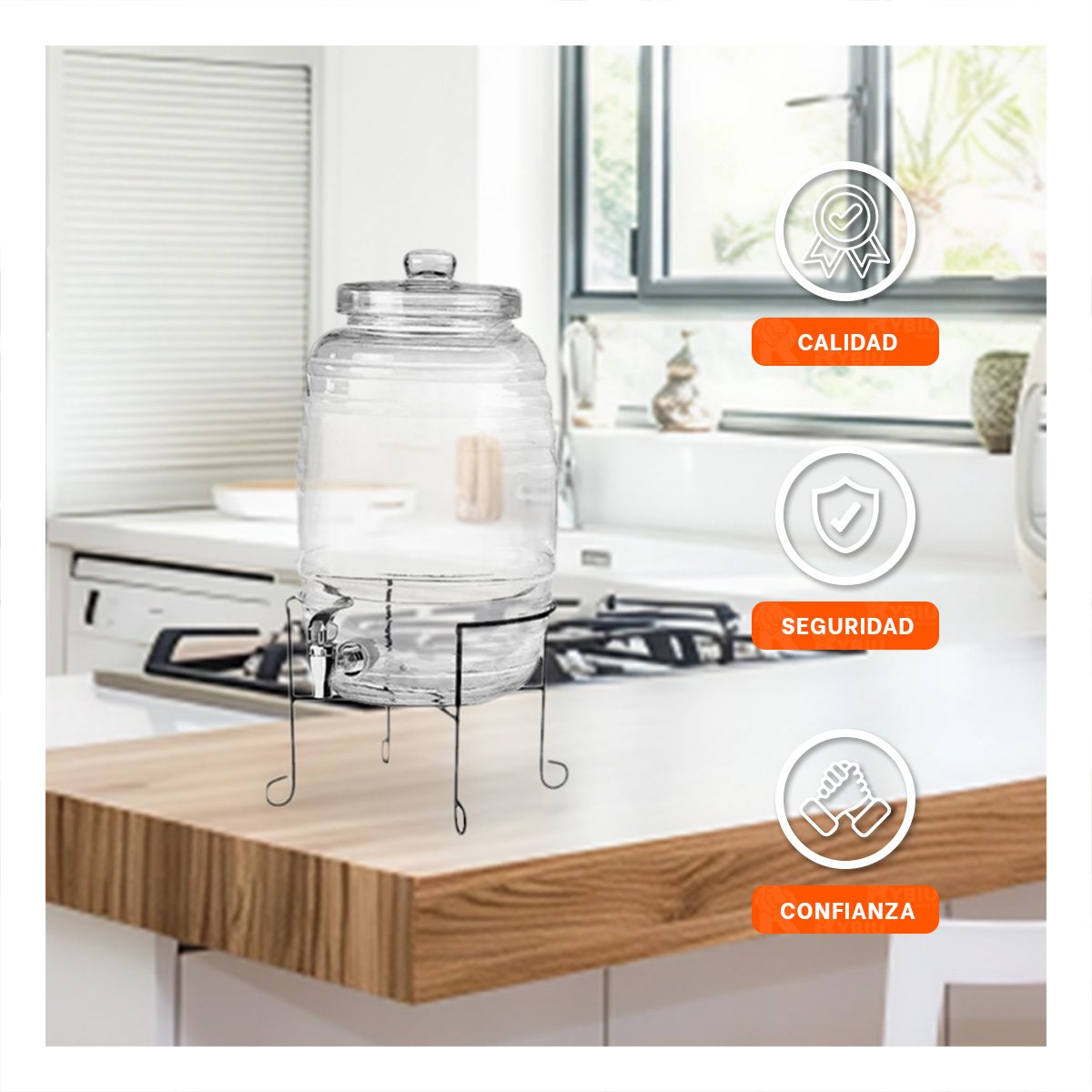 MODULO DE BEBIDAS 10L CON BASE METALICA Y TAPA CHUPON TRANSPARENTE CELESTE YLIGAS REGALO - 2
