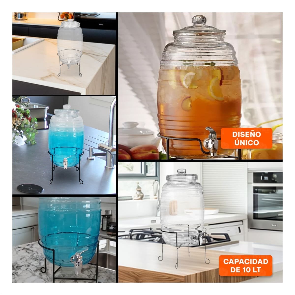 MODULO DE BEBIDAS 10L CON BASE METALICA Y TAPA CHUPON TRANSPARENTE CELESTE YLIGAS REGALO - 5