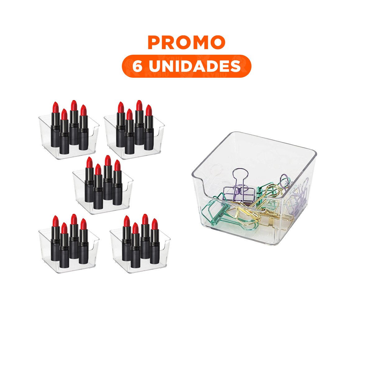 PACK6 RECIPIENTE CUADRADO ACRILICO TRANSPARENTE PARA ESCRITORIO Y HOGAR - 1