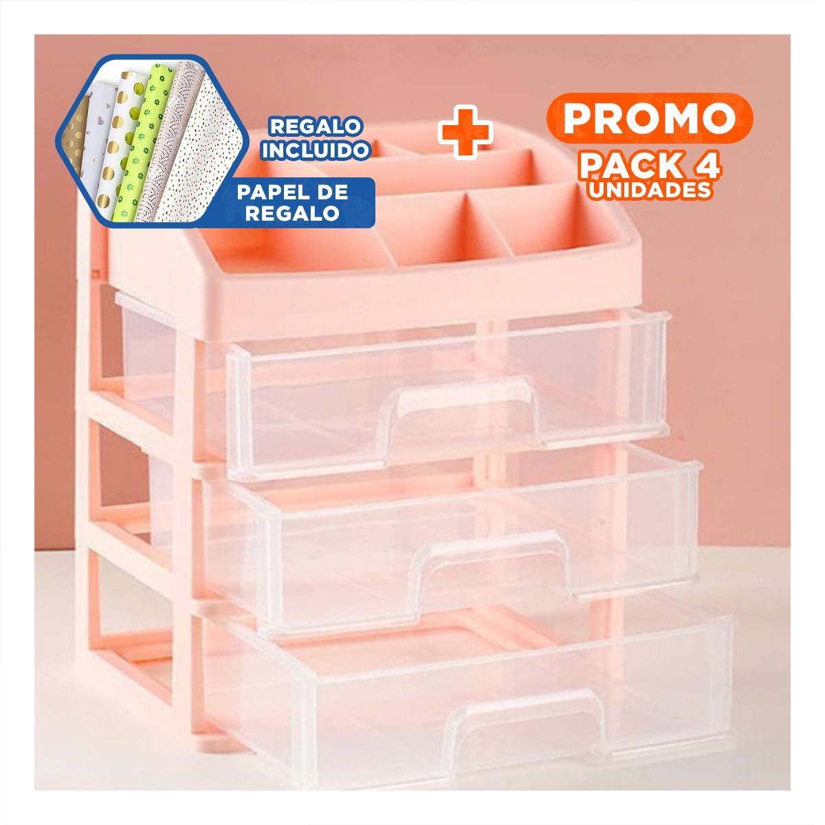 PACK4 ORGANIZADOR BLANCO CON DISTRIBUCION MIXTA DE CAJONES Y DIVISIONES Y+PAPEL REGALO - 1