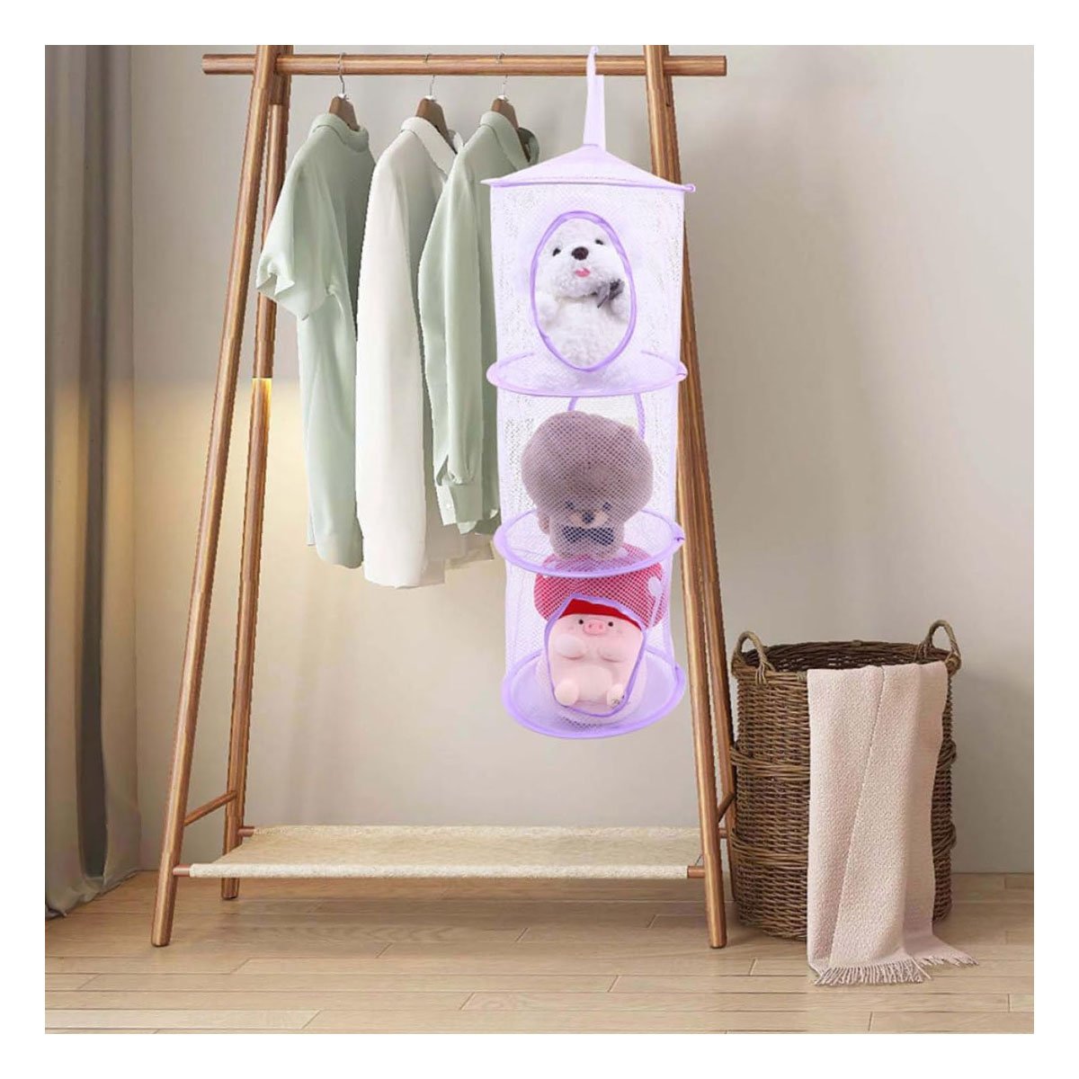 PACK4 UNIDAD COLGANTE TIPO RED 3 NIVELES MORADO PRACTICA PARA ESPACIOS PEQUENOS Y+PAPEL REGALO - 2