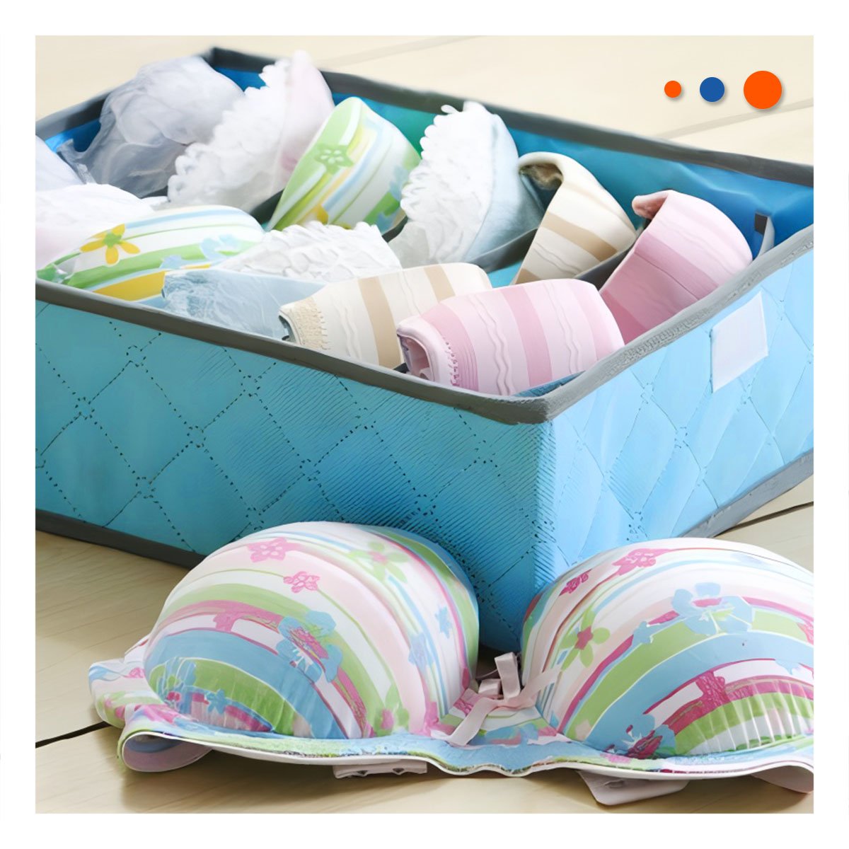 PACK2 CAJA TEXTIL PARA ROPA INTERIOR 24 DIVISIONES CELESTE ESTILO CASA PLUS Y+REGALO STICKER - 3