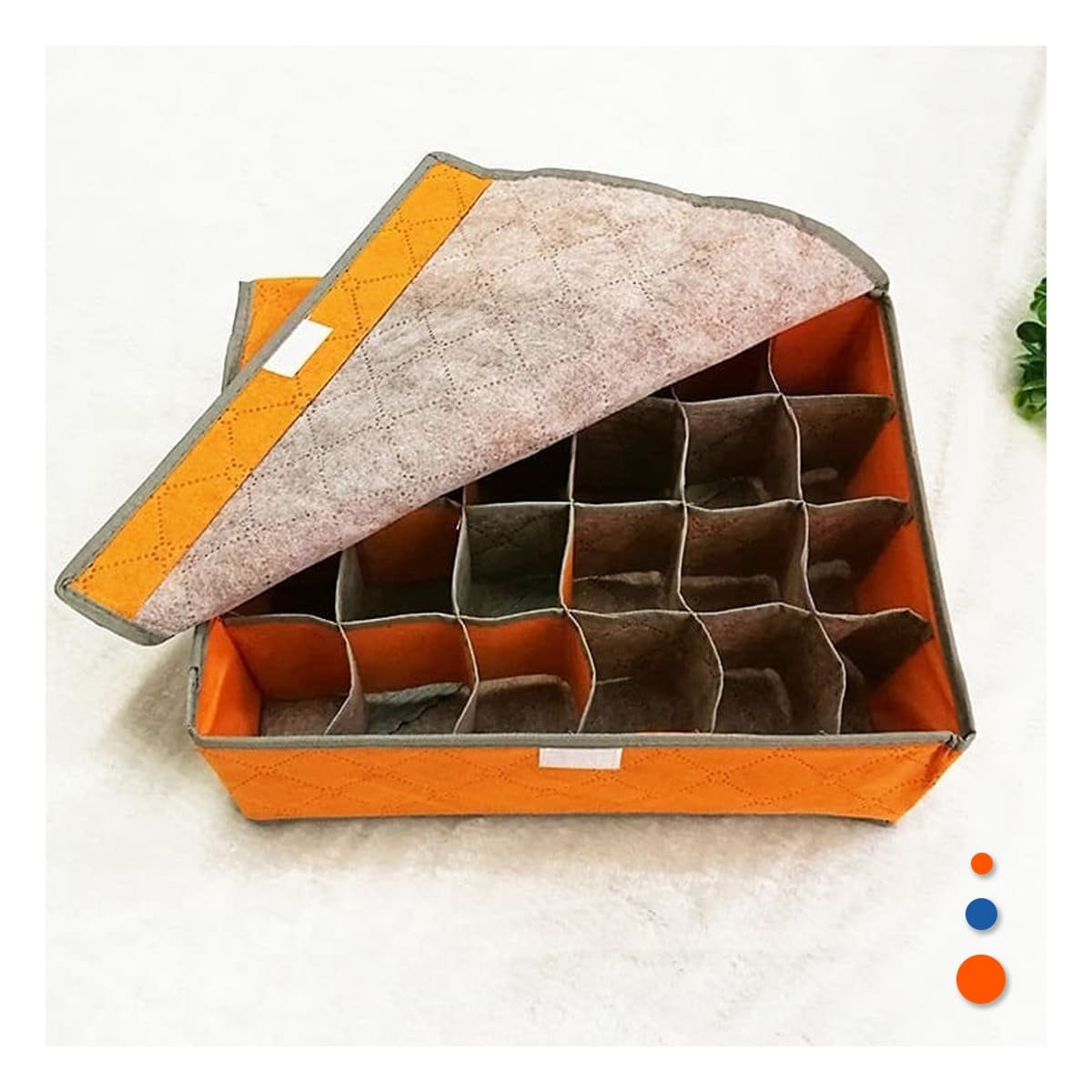 PACK4 ORGANIZADOR TEXTIL DE ROPA INTERIOR 24 DIVISIONES CON TAPA NARANJA PLUS Y+PAPEL REGALO - 2