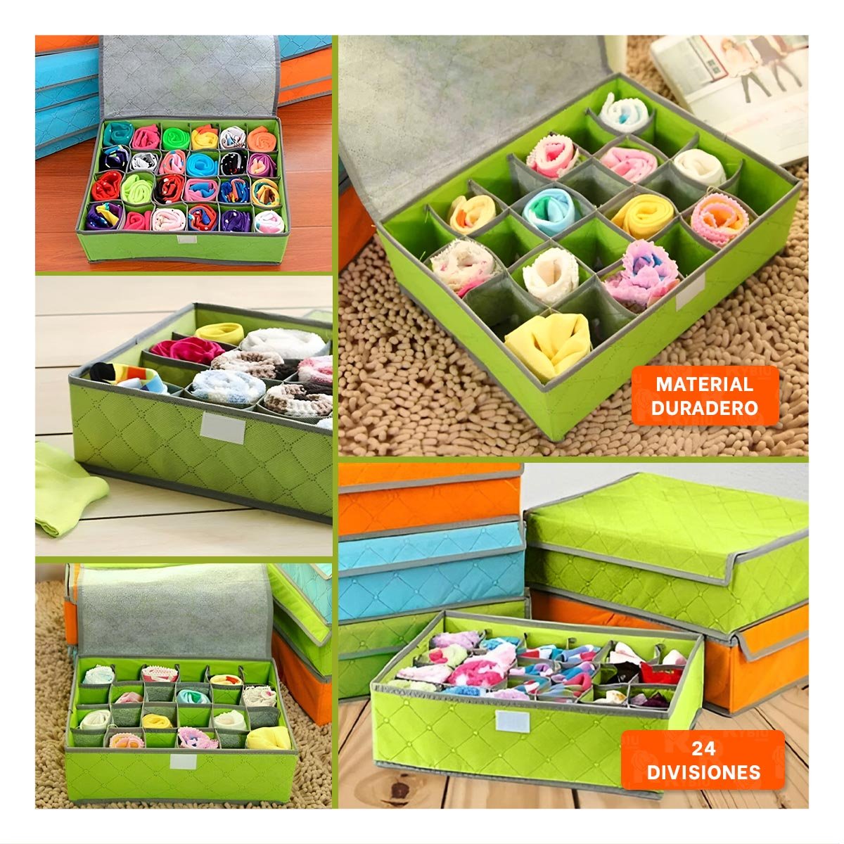 CAJA ORGANIZADORA PARA ROPA INTERIOR 24 DIVISIONES VERDE ORDEN HOGAR PLUS Y+POST IT - 1