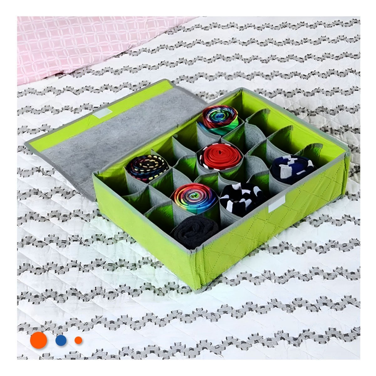 CAJA ORGANIZADORA PARA ROPA INTERIOR 24 DIVISIONES VERDE ORDEN HOGAR PLUS Y+POST IT - 3