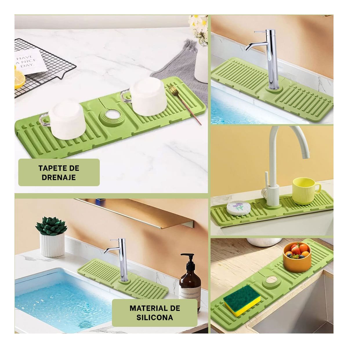 PACK12 ACCESORIO FLEXIBLE DE DRENAJE PARA LAVADERO DE SILICONA CON RAYAS VERDE Y+PAPEL REGALO - 2