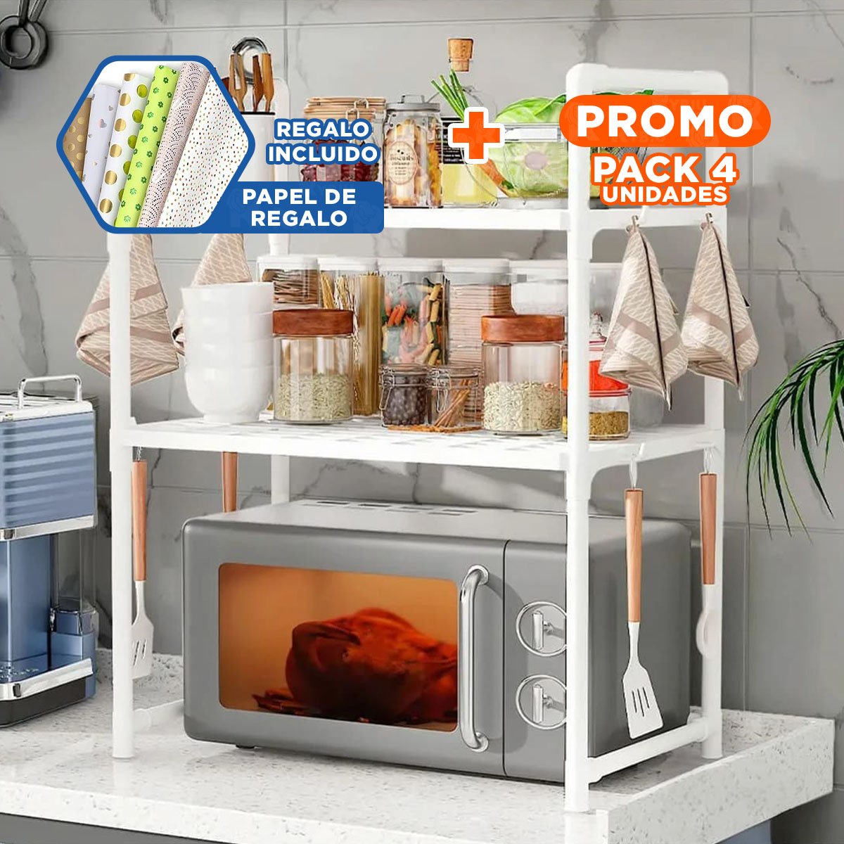 PACK4 RACK MODULAR 2 NIVELES BLANCO COMPACTO Y PRACTICO YPAPEL REGALO - 1