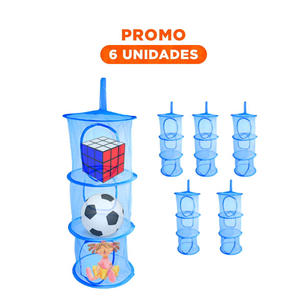 PACK6 UNIDAD COLGANTE TIPO RED 3 NIVELES AZUL FUNCIONAL ALMACENAMIENTO - 1