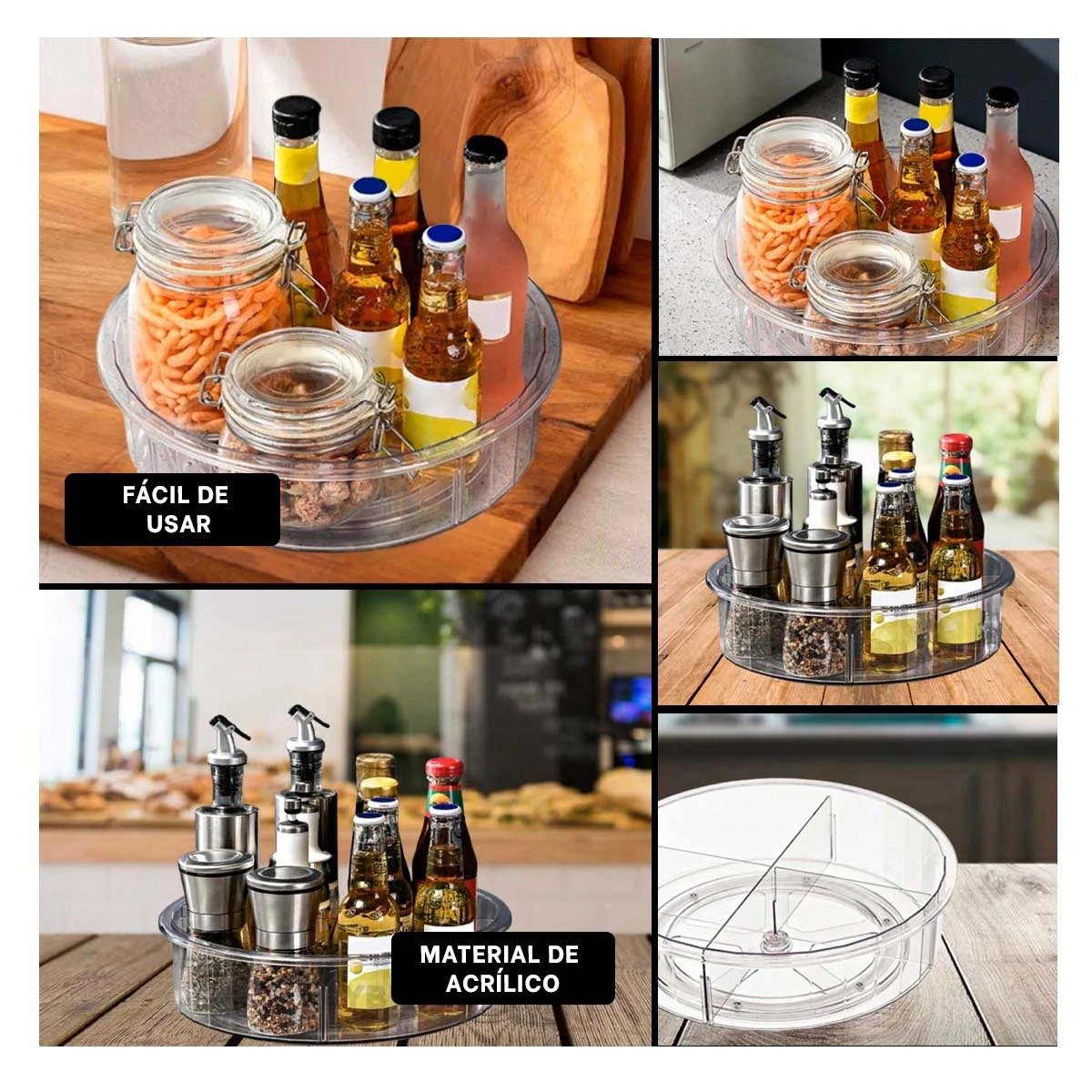 PACK4 ESTANTE TRANSPARENTE GIRATORIA 360 GRADOS CON 4 COMPARTIMIENTOS Y+REGALO STICKER - 2