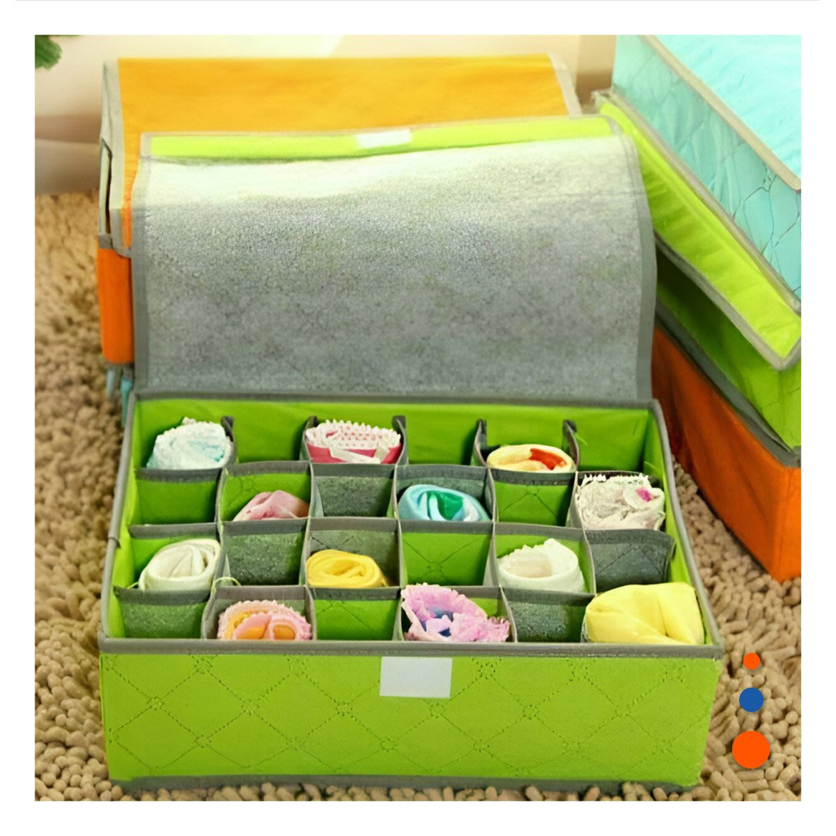 PACK12 ESTUCHE TEXTIL PARA ROPA INTERIOR 24 DIVISIONES VERDE HOGAR EXTRA Y+PAPEL REGALO - 3