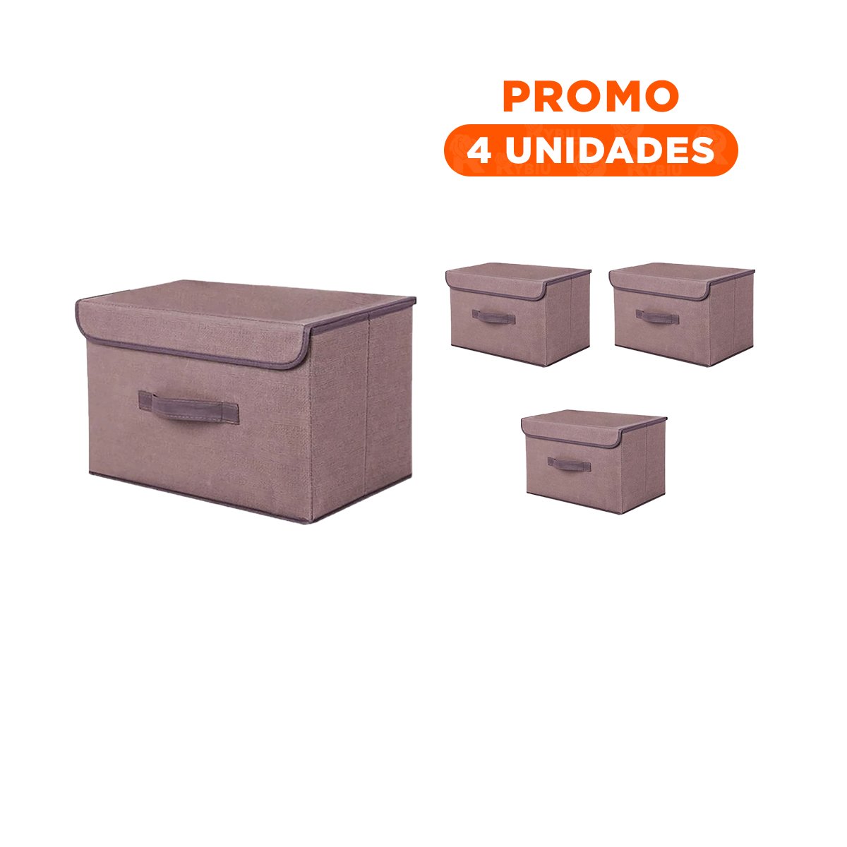 PACK4 CANASTA MULTIUSO DE TELA 25X19X16CM MARRON CON BORDE MARRON PARA SALA Y+REGALO STICKER - 1