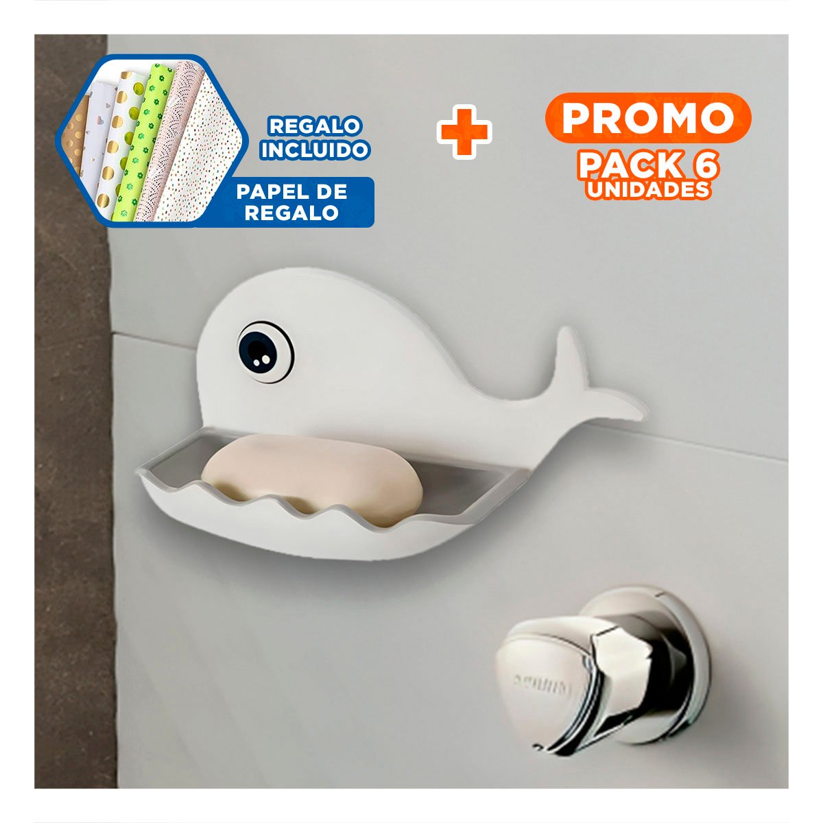 PACK6 CONTENEDOR BALLENA DETALLE PRACTICO PARA HOGAR BLANCO Y PLOMO YPAPEL REGALO - 1