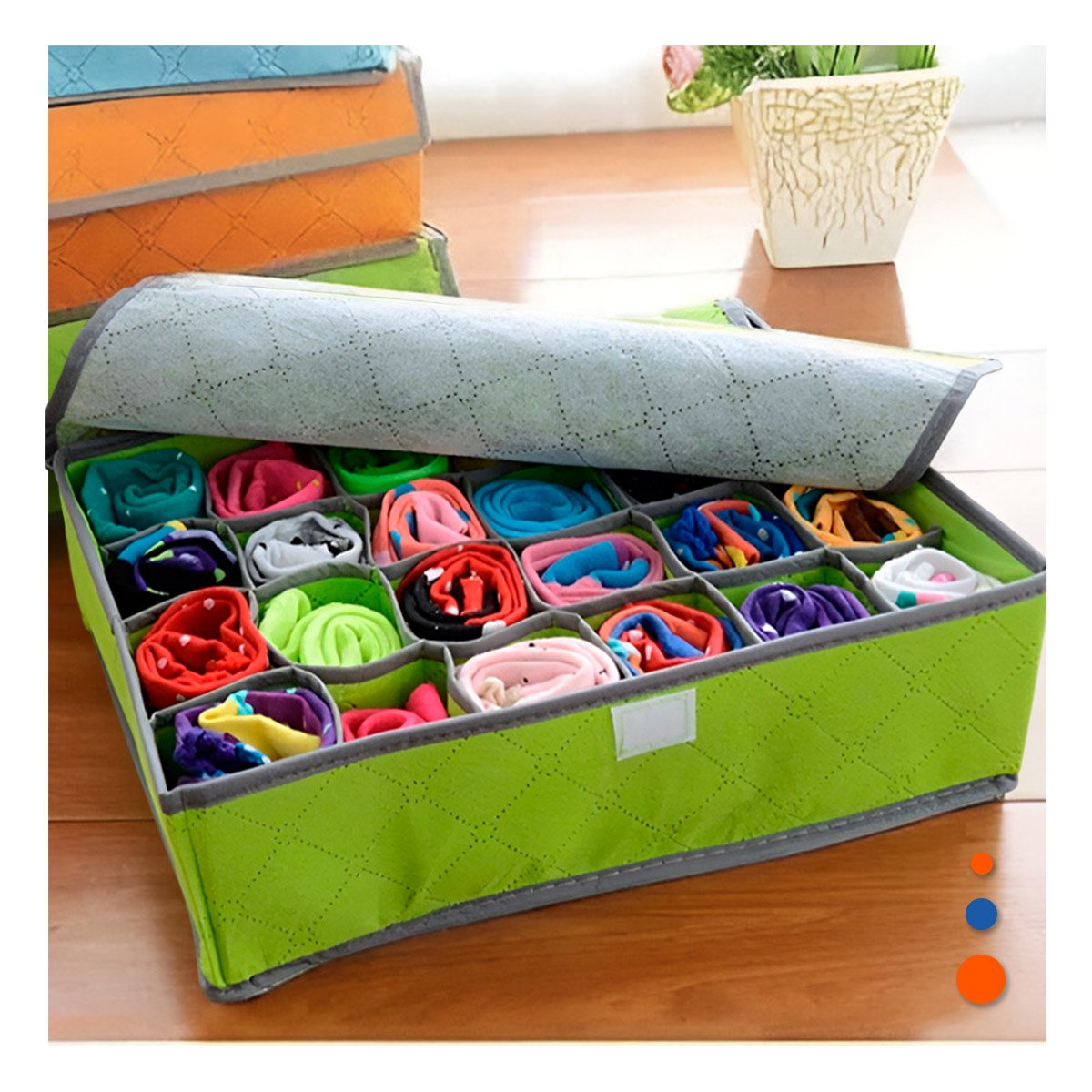 CAJA ORGANIZADORA PARA ROPA INTERIOR 24 DIVISIONES CON TAPA VERDE PLUS - 2