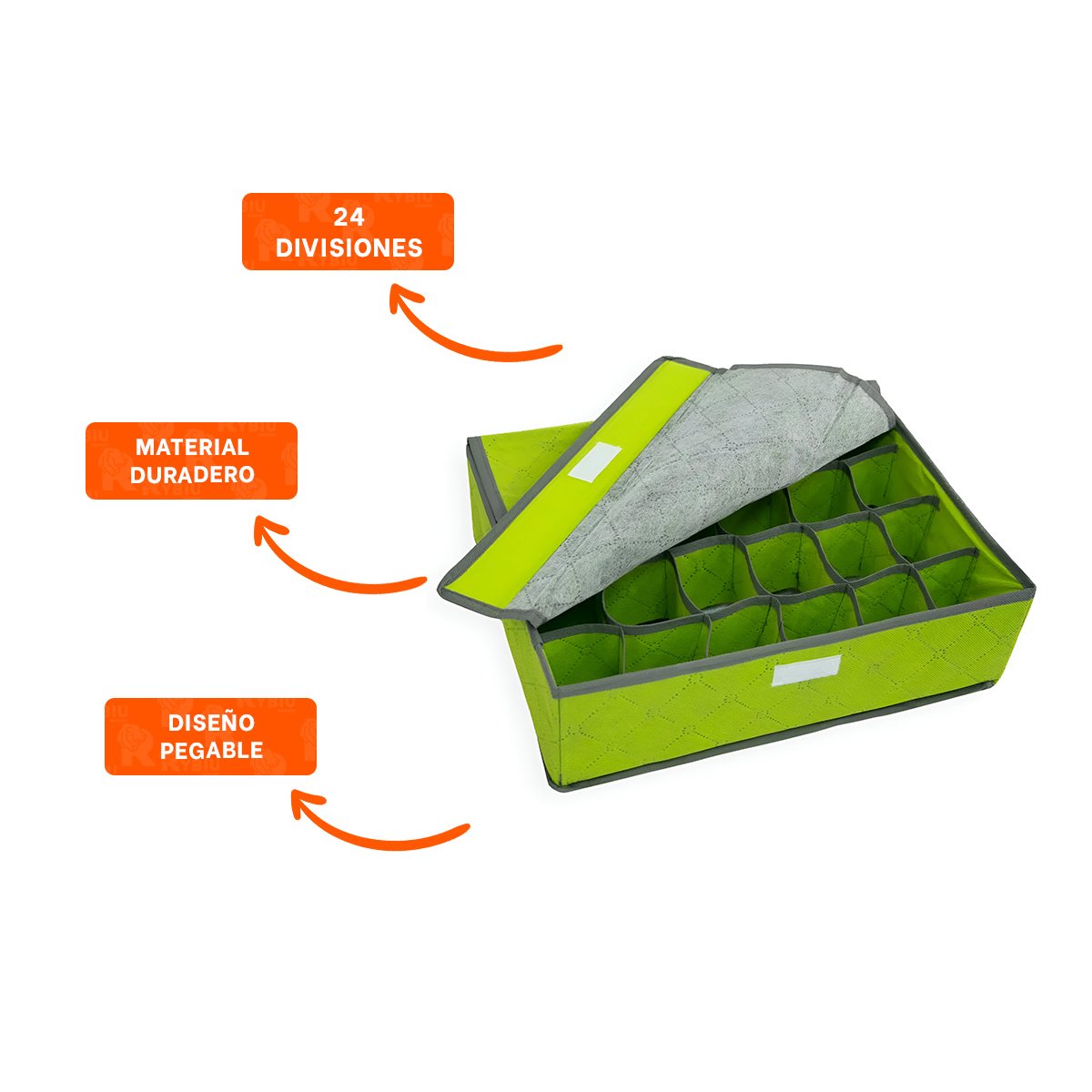 CAJA ORGANIZADORA PARA ROPA INTERIOR 24 DIVISIONES CON TAPA VERDE PLUS - 3