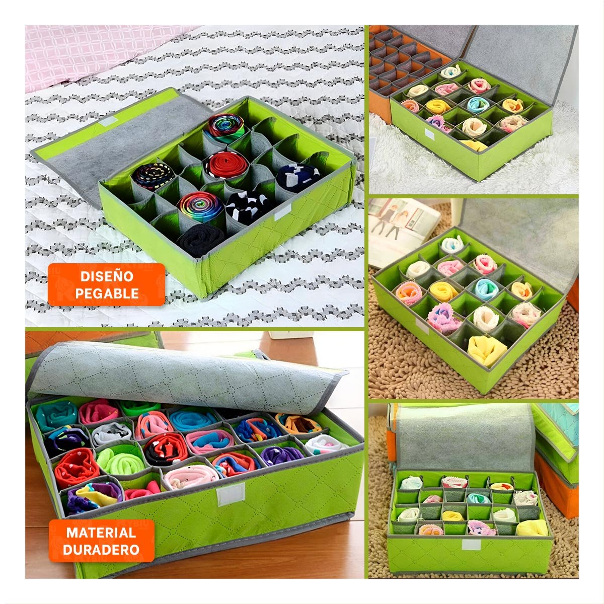CAJA ORGANIZADORA PARA ROPA INTERIOR 24 DIVISIONES CON TAPA VERDE PLUS - 5