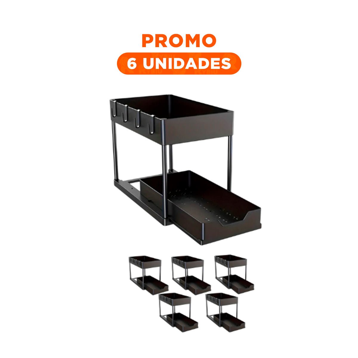 PACK6 ESTANTE COMPACTO 2 NIVELES CON CAJON INFERIOR DESLIZABLE PARA HOGAR Y+REGALO STICKER - 1
