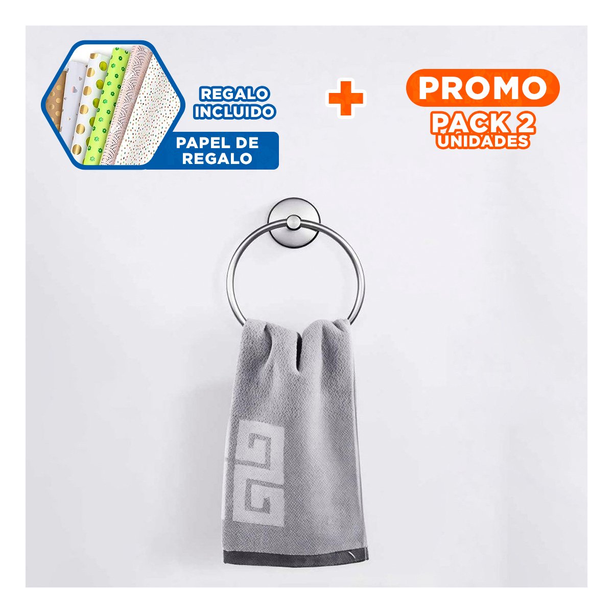 PACK2 ELEMENTO DE PARED PARA TOALLAS CON FIJACION SENCILLA Y ESTABLE YPAPEL REGALO - 1