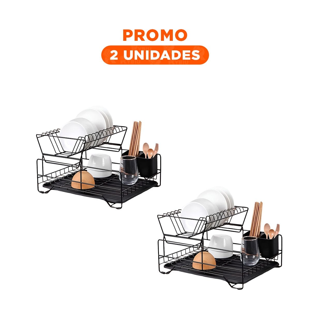 PACK2 ESCURRIDOR NEGRO CON ESTRUCTURA DE 2 NIVELES Y BANDEJA INTEGRADA - 1