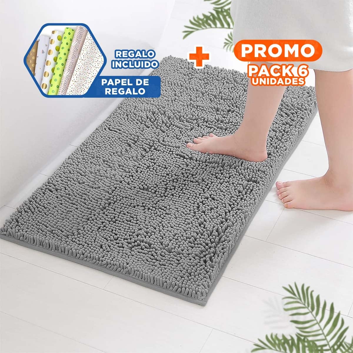 PACK6 PROTECTOR RECTANGULAR DE MICROFIBRA DECORATIVO 40X60CM PLOMO CLARO YPAPEL REGALO - 1