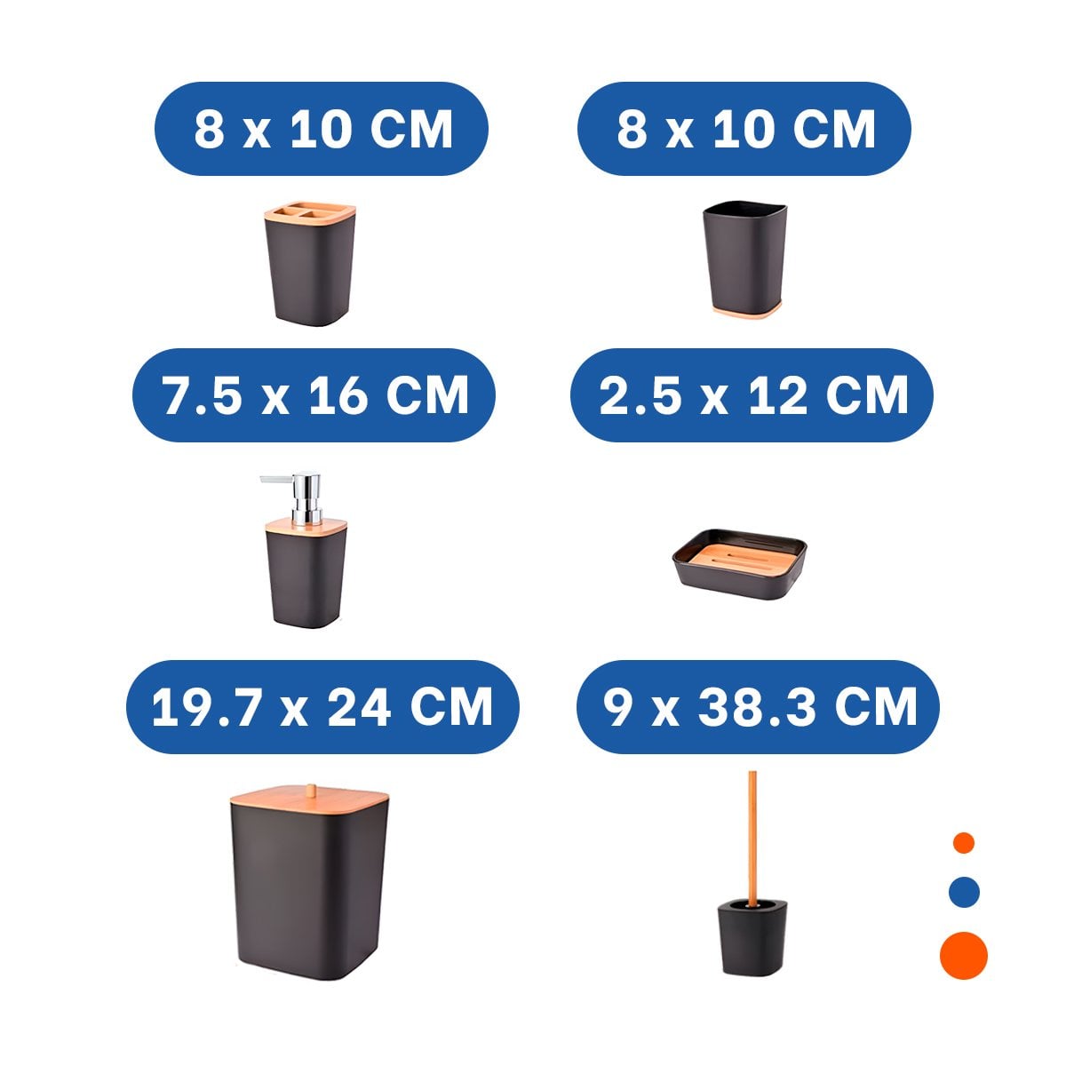 PACK6 ORGANIZADOR COMPLETO DE HIGIENE SET DE 6 PIEZAS NEGRO ESTILO MODERNO YREGALO STICKER - 4