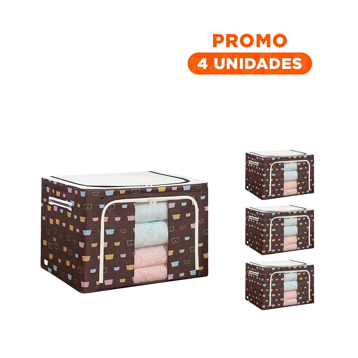 PACK4 CANASTA MULTIUSO PLEGABLE PARA HOGAR CON ESTAMPA OSOS Y+REGALO STICKER - 1