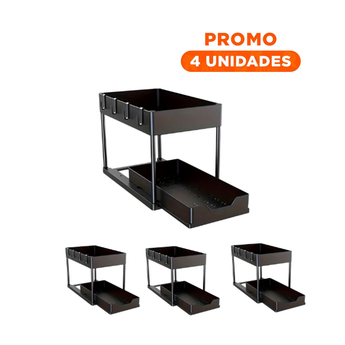 PACK4 ALMACENAMIENTO COMPACTO 2 NIVELES CON CAJON INFERIOR DESLIZABLE PARA CASA - 1
