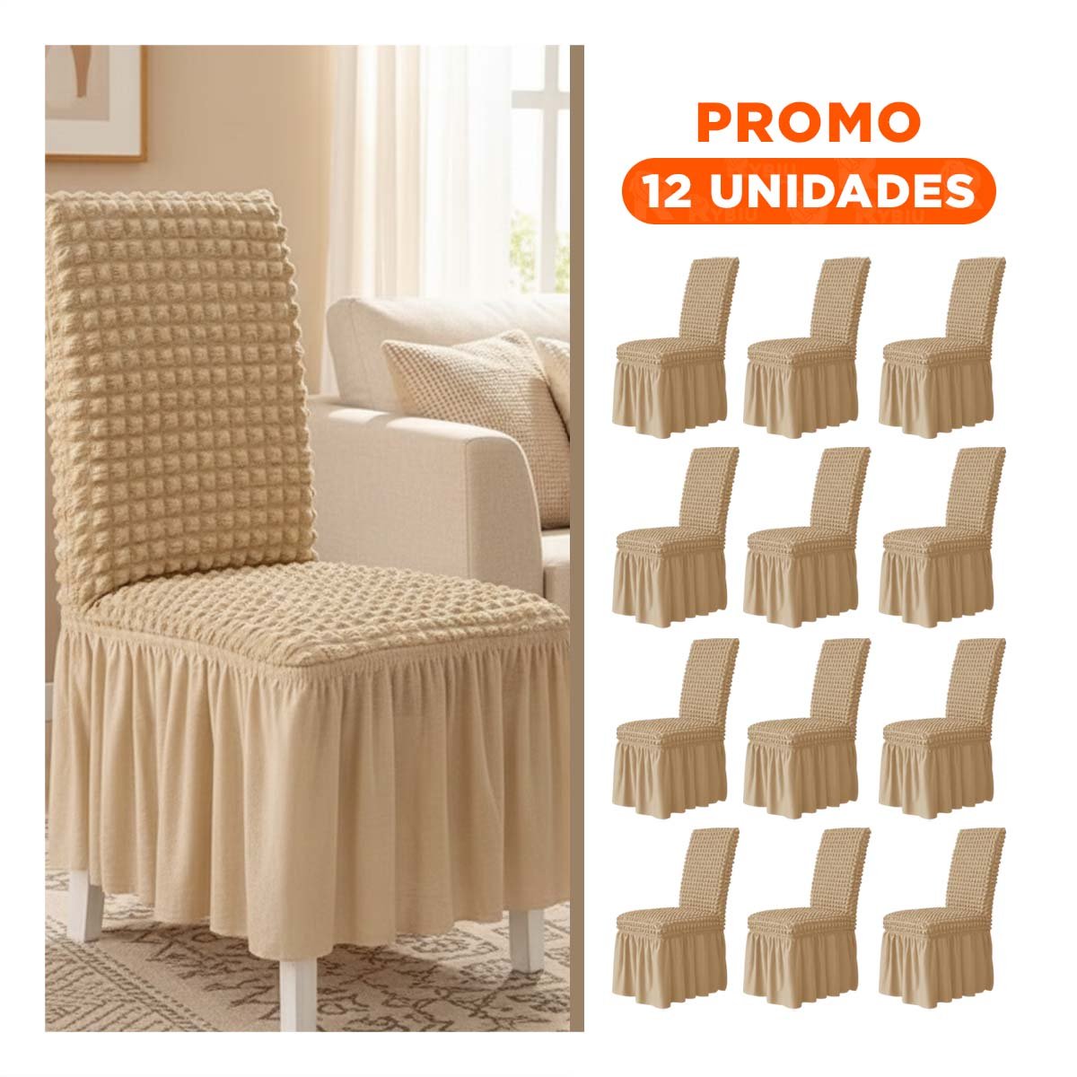 PACK12 PROTECTOR ELASTICA PARA SILLA CON RELIEVE CUADRADO COLOR MARRON CLARO Y+REGALO STICKER - 1