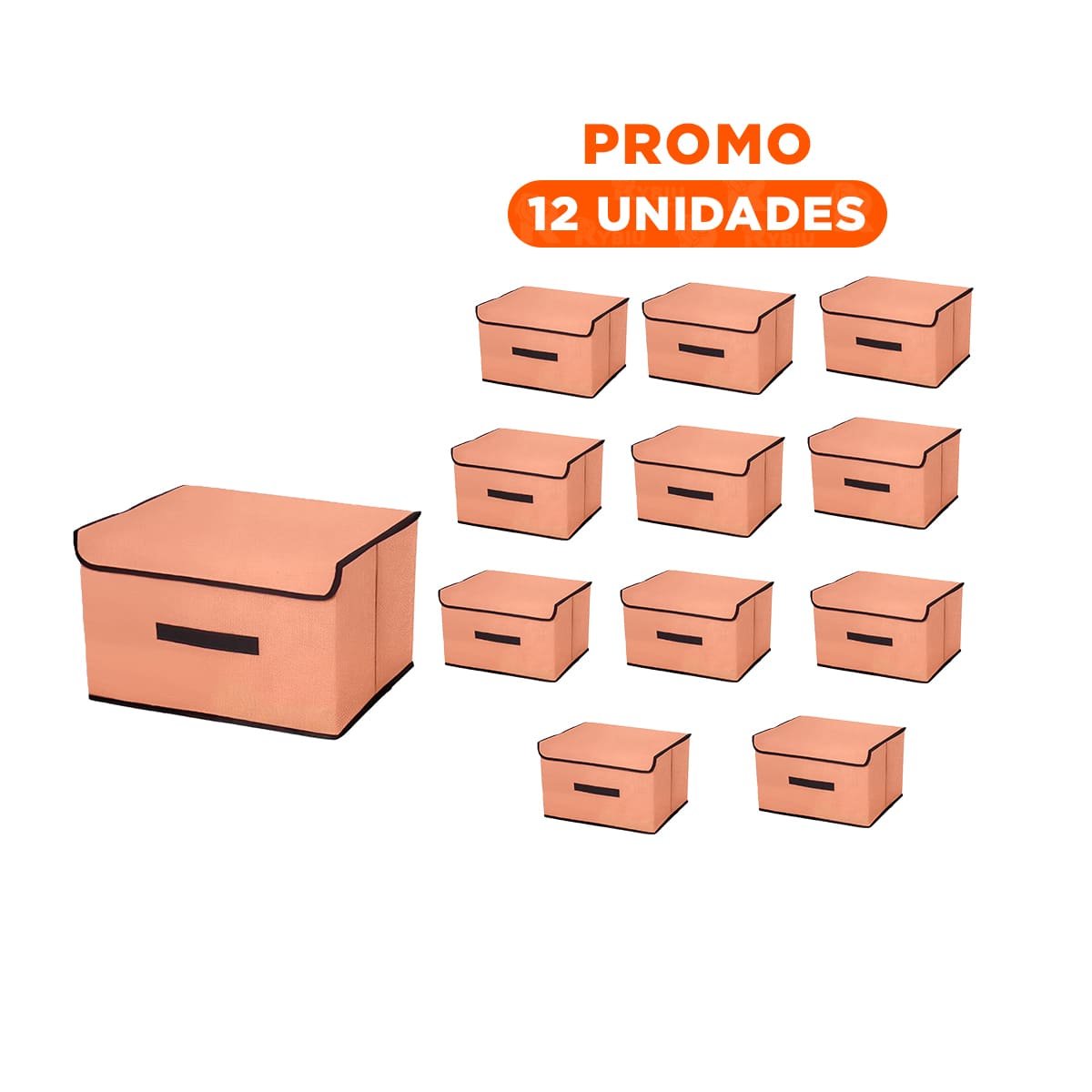 PACK12 CAJA PARA DORMITORIO DE TELA 25X19X16CM MOSTAZA CON BORDE MARRON YREGALO STICKER - 1