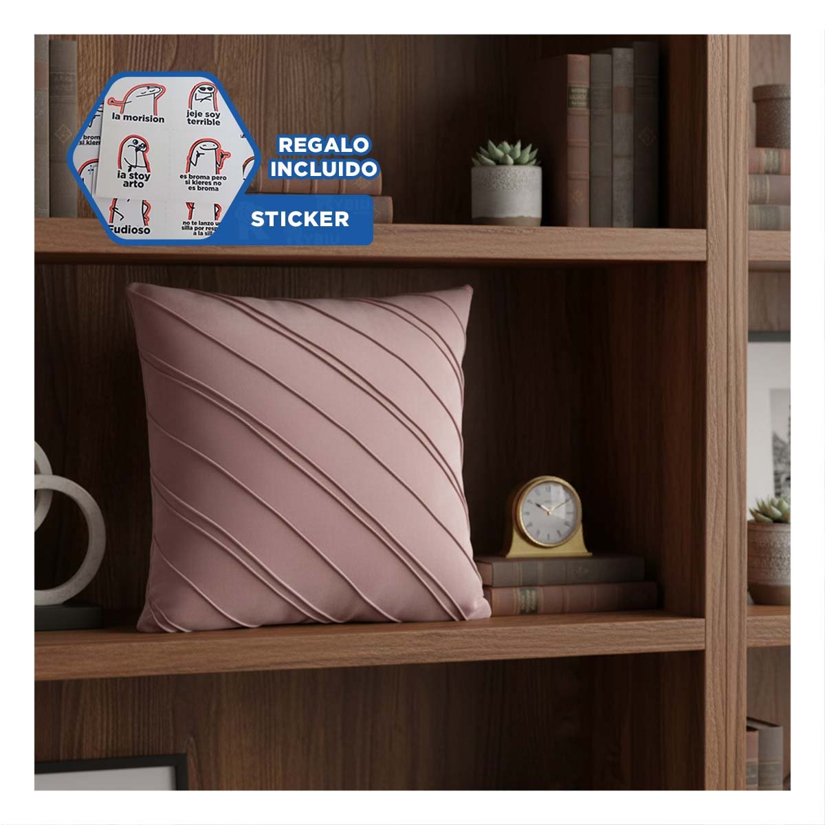 CUBIERTA DECORATIVA DE TERCIOPELO ROSADO CLARO QUE INTEGRA RAYAS DIAGONALES Y+REGALO STICKER - 1