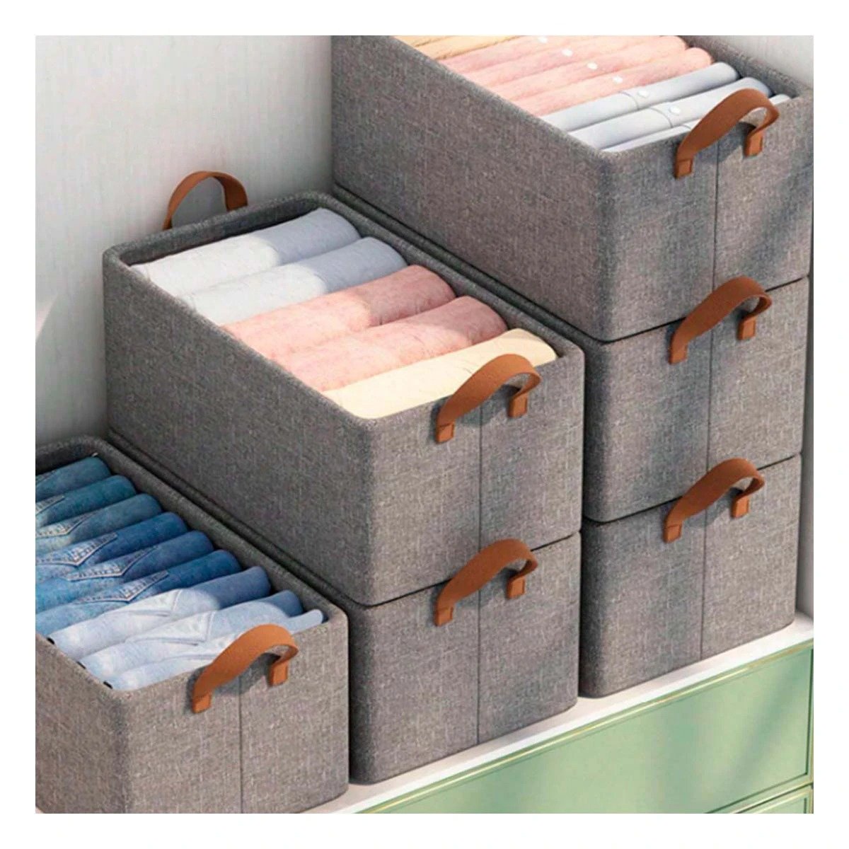 PACK2 COFRE ORGANIZADOR DE TELA PARA ROPA Y HOGAR PLOMO Y+REGALO STICKER - 3