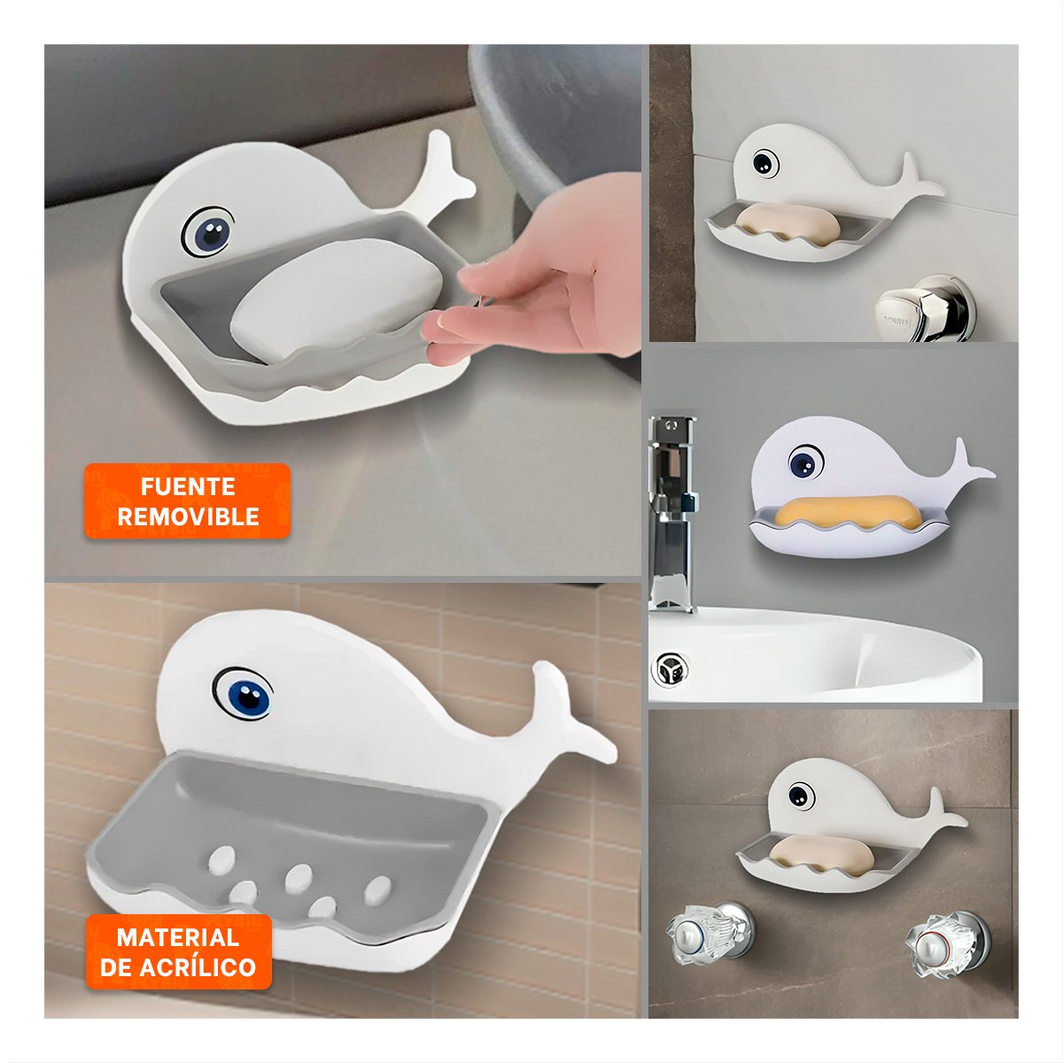 PACK4 CONTENEDOR BALLENA FORMA MODERNA PARA HOGAR ACABADO BLANCO Y PLOMO Y+REGALO STICKER - 2