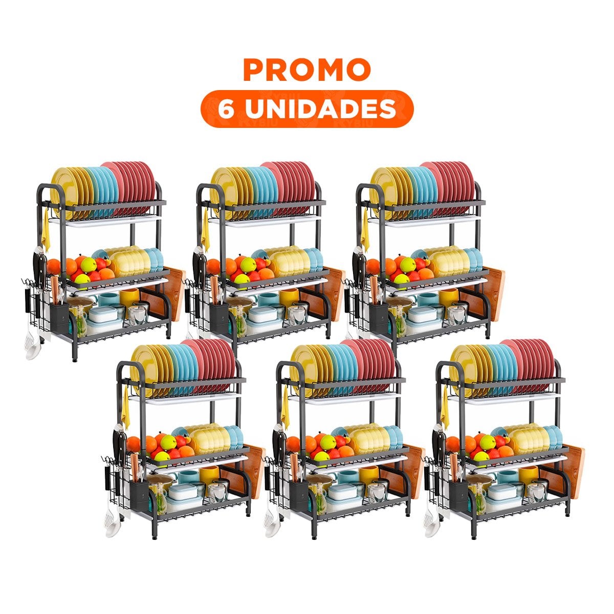 PACK6 SOPORTE DE COCINA CON AREA PARA TABLA Y UTENSILIOS NEGRO - 1