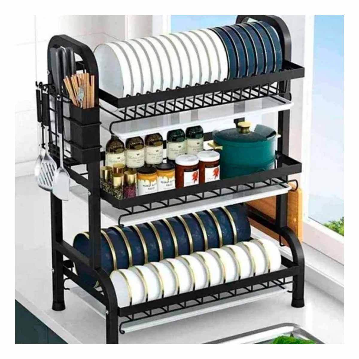 PACK6 SOPORTE DE COCINA CON AREA PARA TABLA Y UTENSILIOS NEGRO - 2