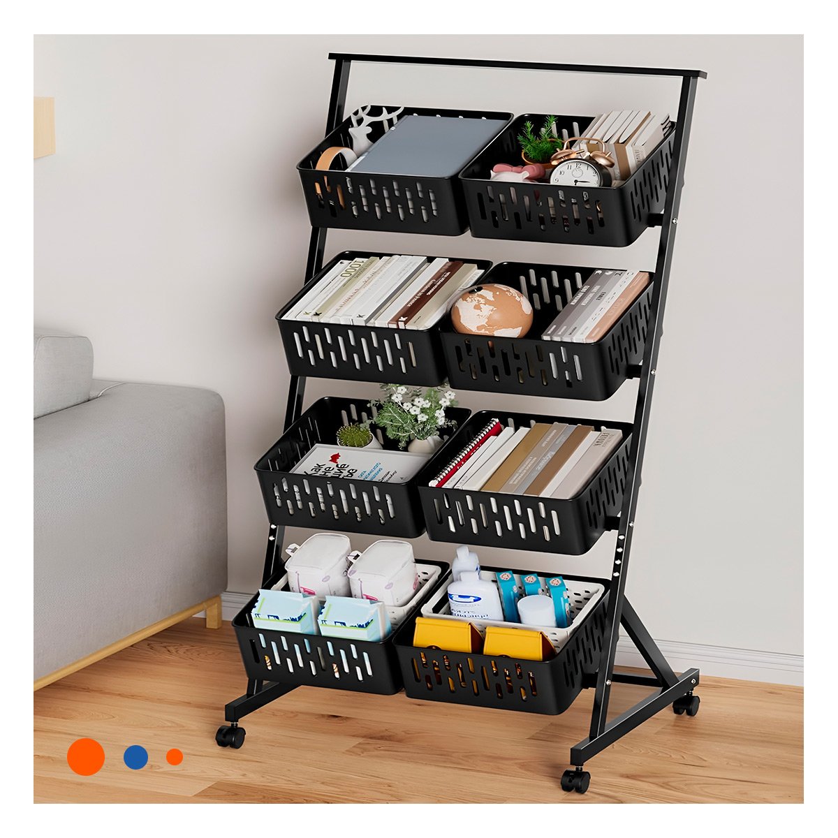MOVIL ORGANIZADOR CON 4 NIVELES Y 8 BANDEJAS PARA HOGAR FUNCIONAL NEGRO YSTICKY - 3