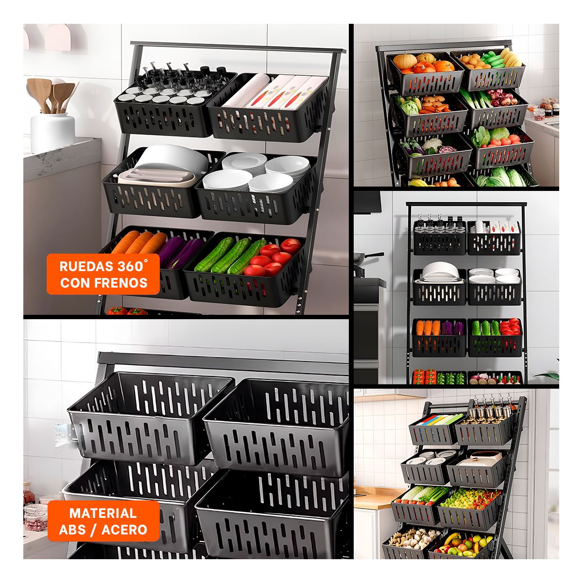 MOVIL ORGANIZADOR CON 4 NIVELES Y 8 BANDEJAS PARA HOGAR FUNCIONAL NEGRO YSTICKY - 5