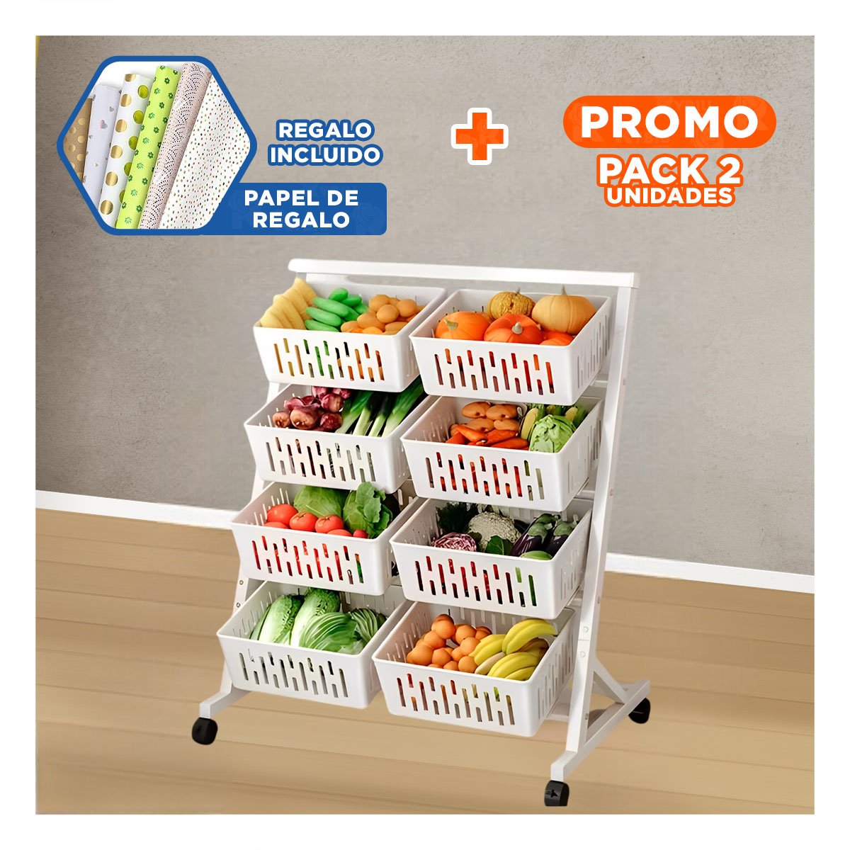 PACK2 ESTANTE MOVIL BLANCO DE CUATRO NIVELES CON OCHO BANDEJAS PARA HOGAR YPAPEL REGALO - 1
