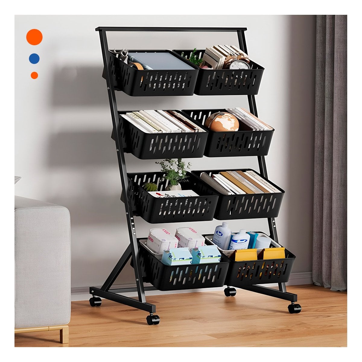 CARRITO ORGANIZADOR CON 4 NIVELES Y 8 BANDEJAS PARA HOGAR PRACTICO NEGRO YREGALO STICKER - 2