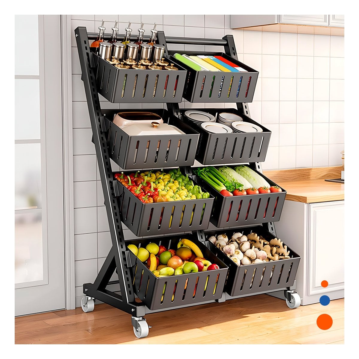 CARRITO ORGANIZADOR CON 4 NIVELES Y 8 BANDEJAS PARA HOGAR PRACTICO NEGRO YREGALO STICKER - 5