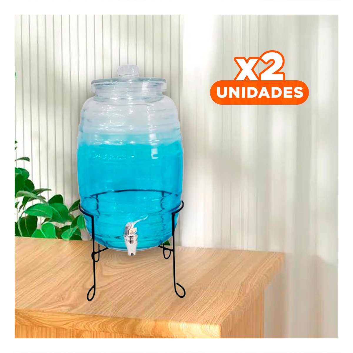 PACK2 CAJA DE BEBIDAS 10L CON BASE METALICA Y TAPA CHUPON TRANSPARENTE CELESTE YREGALO STICKER - 1