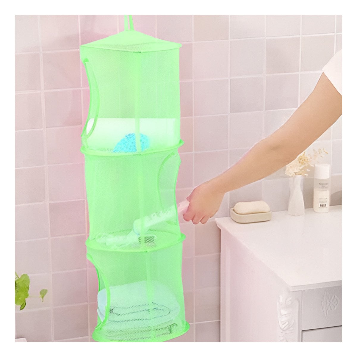 PACK4 UNIDAD COLGANTE TIPO RED 3 NIVELES VERDE PRACTICA PARA ESPACIOS PEQUENOS Y+PAPEL REGALO - 5