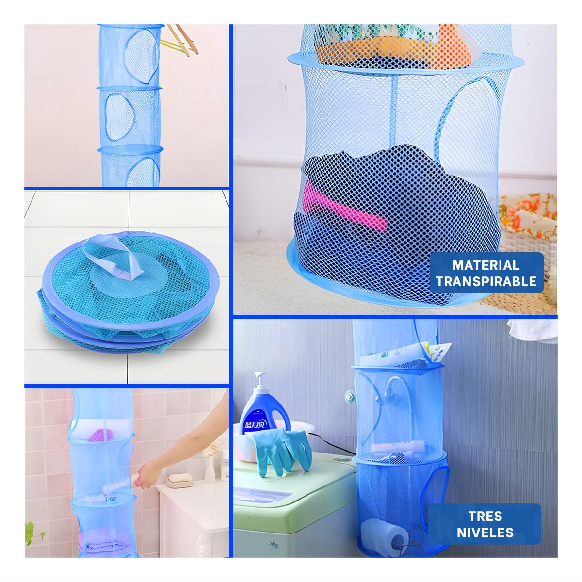 PACK6 UNIDAD COLGANTE TIPO RED 3 NIVELES AZUL MODERNA PARA ROPA Y+PAPEL REGALO - 3