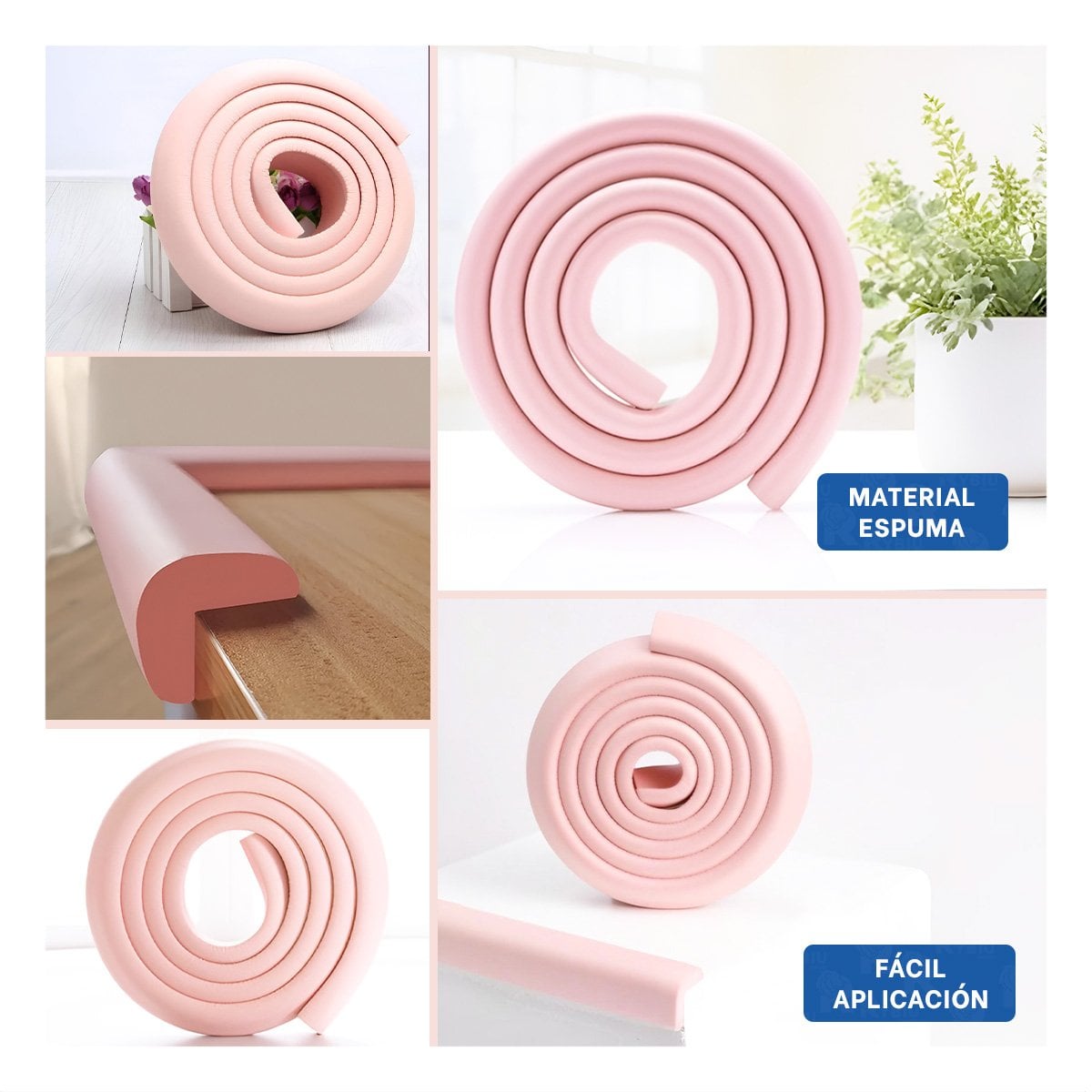 PACK4 ESQUINA ACOLCHADA DE ESPUMA FLEXIBLE PARA BORDES DE MUEBLES CASA ROSA Y+REGALO STICKER - 2