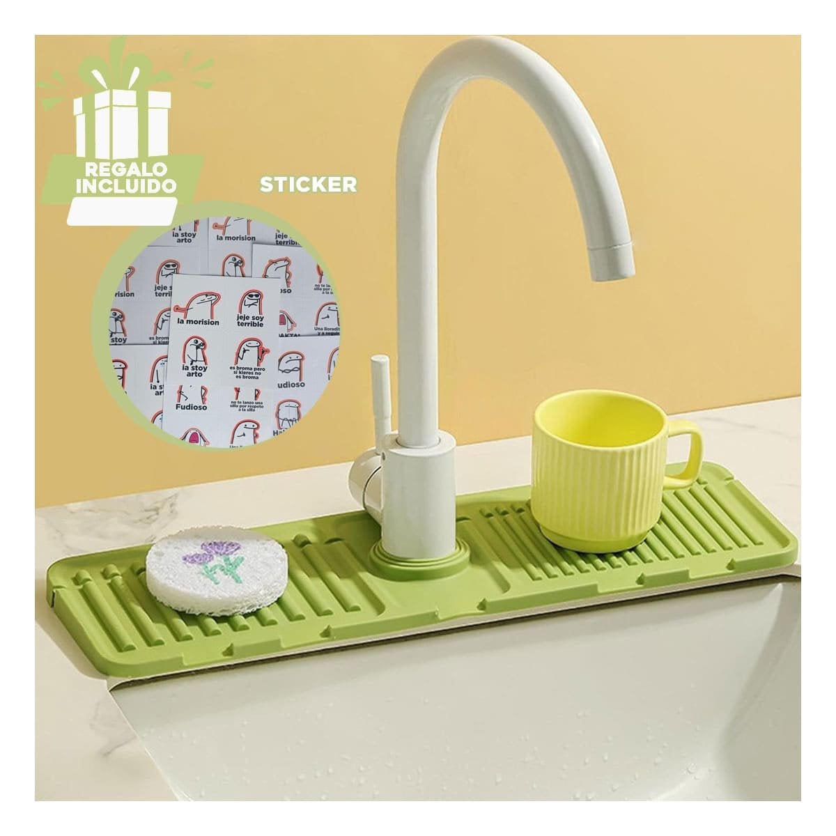BASE DE DRENAJE PARA LAVADERO DE SILICONA CON RAYAS VERDE CLARO USO DOMESTICO YREGALO STICKER - 1