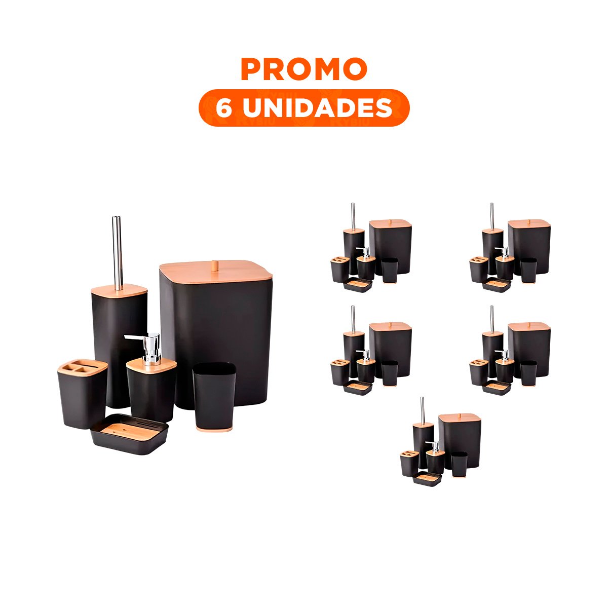 PACK6 ORGANIZADOR COMPLETO DE HIGIENE SET DE 6 PIEZAS NEGRO USO DIARIO COMODO - 1