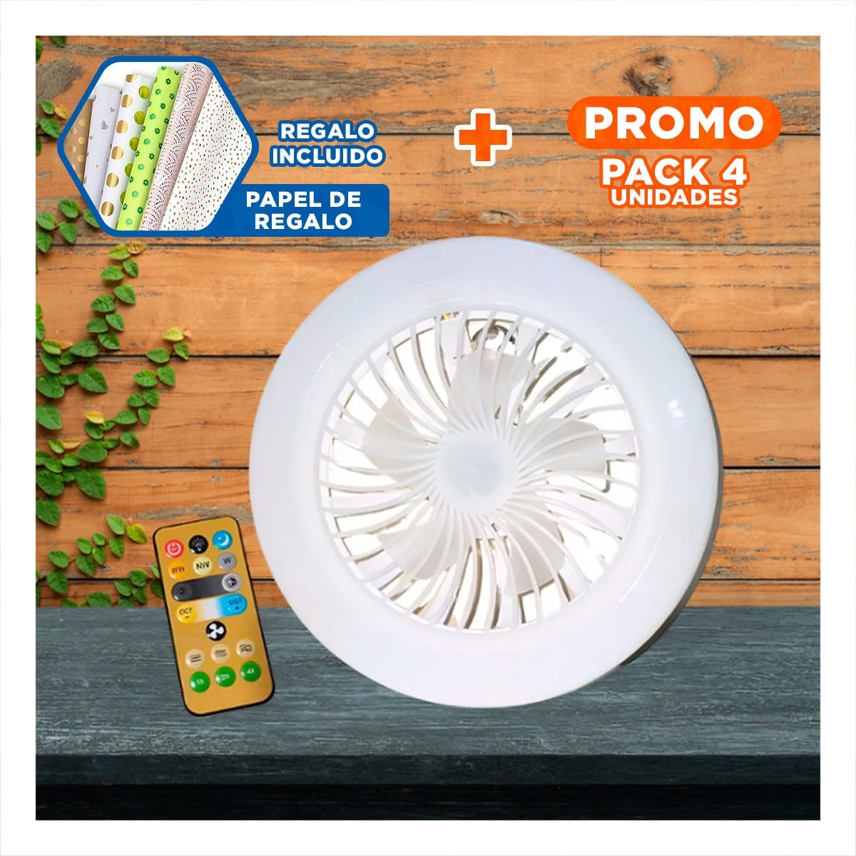 PACK4 LAMPARA MODERNA LED 30 W E27 E26 CON CONTROL REMOTO BLANCO PARA HOGAR Y+PAPEL REGALO - 1