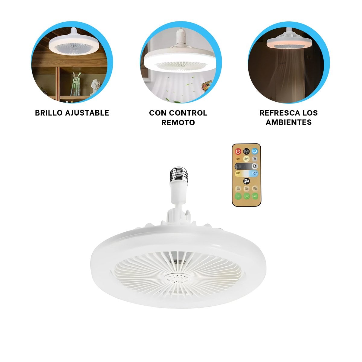 LUMINARIA VENTILADOR TECHO LED 30 W E27 E26 CON CONTROL REMOTO BLANCO PARA CASA - 3